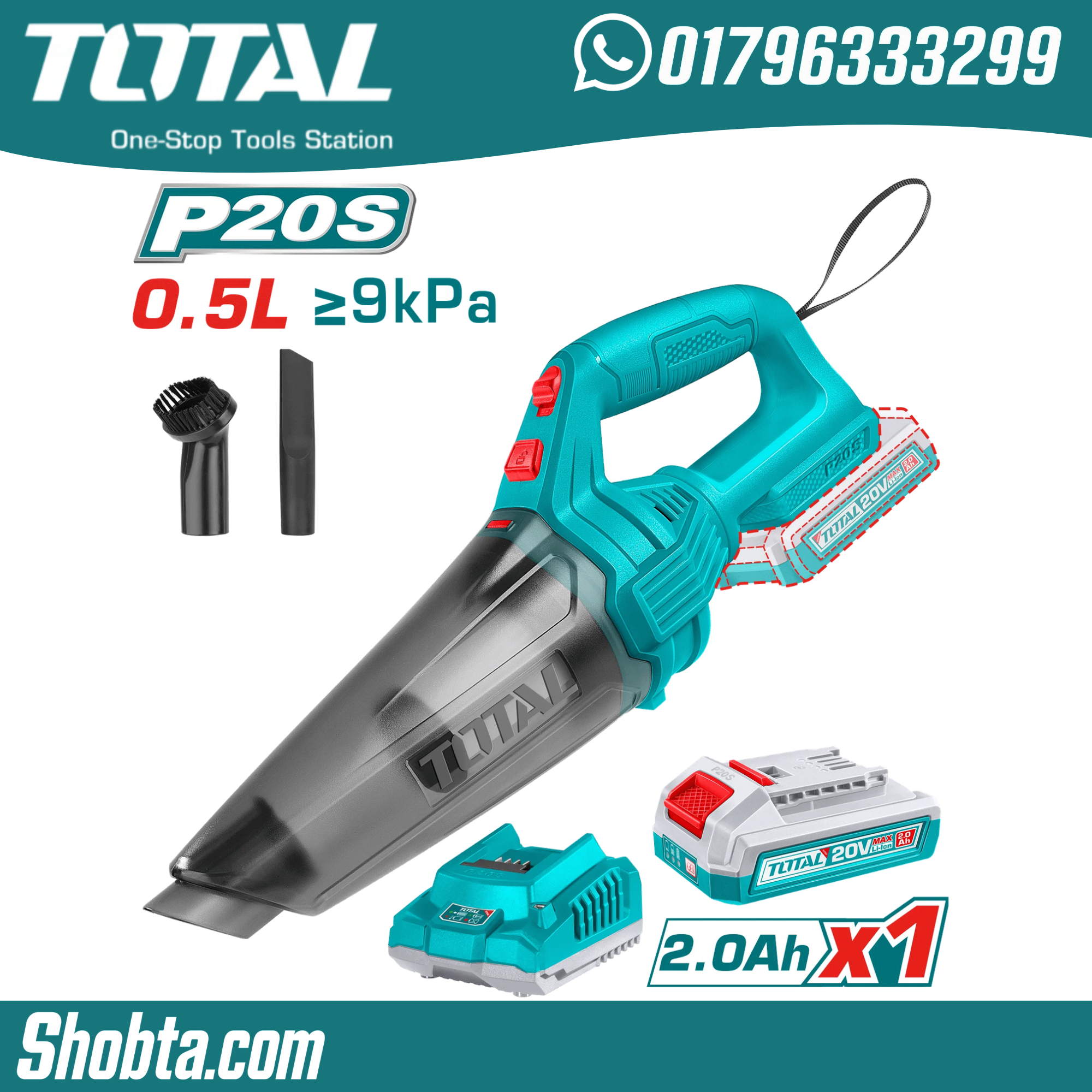 TVLI20126-1 20V cordless vacuum cleaner TOTAL TVLI20126 with rechargeable battery