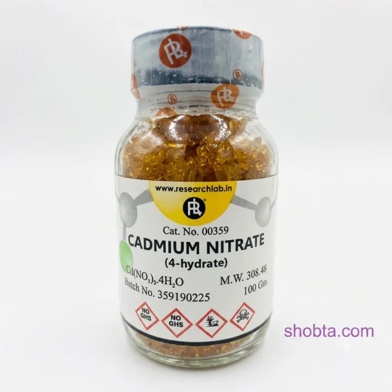 Laboratory grade Cadmium Nitrate Cd(NO₃)₂·4H₂O 100g pack from India