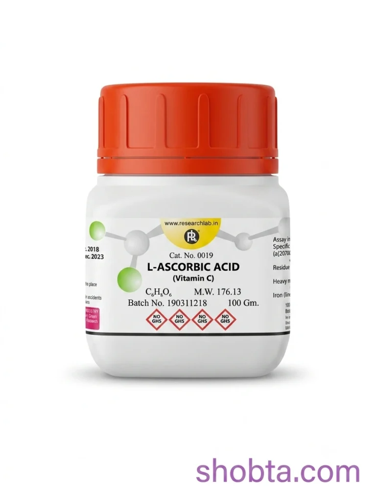L-Ascorbic Acid Vitamin C AR Grade Research Lab India chemical reagent bottle front view