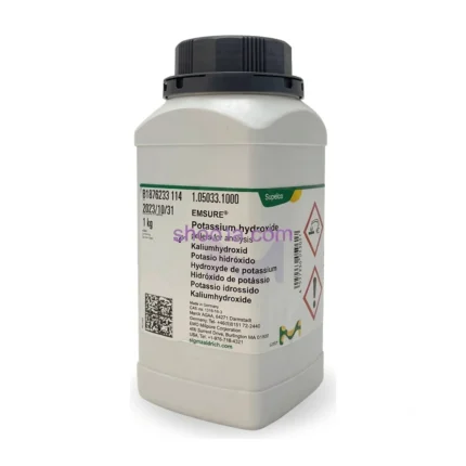 Merck Potassium Hydroxide Pellets 1Kg EMSURE analytical grade chemical container