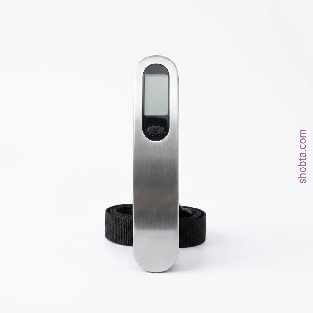 Handheld 50kg digital hanging scale for weighing luggage, suitcases, and travel bags.