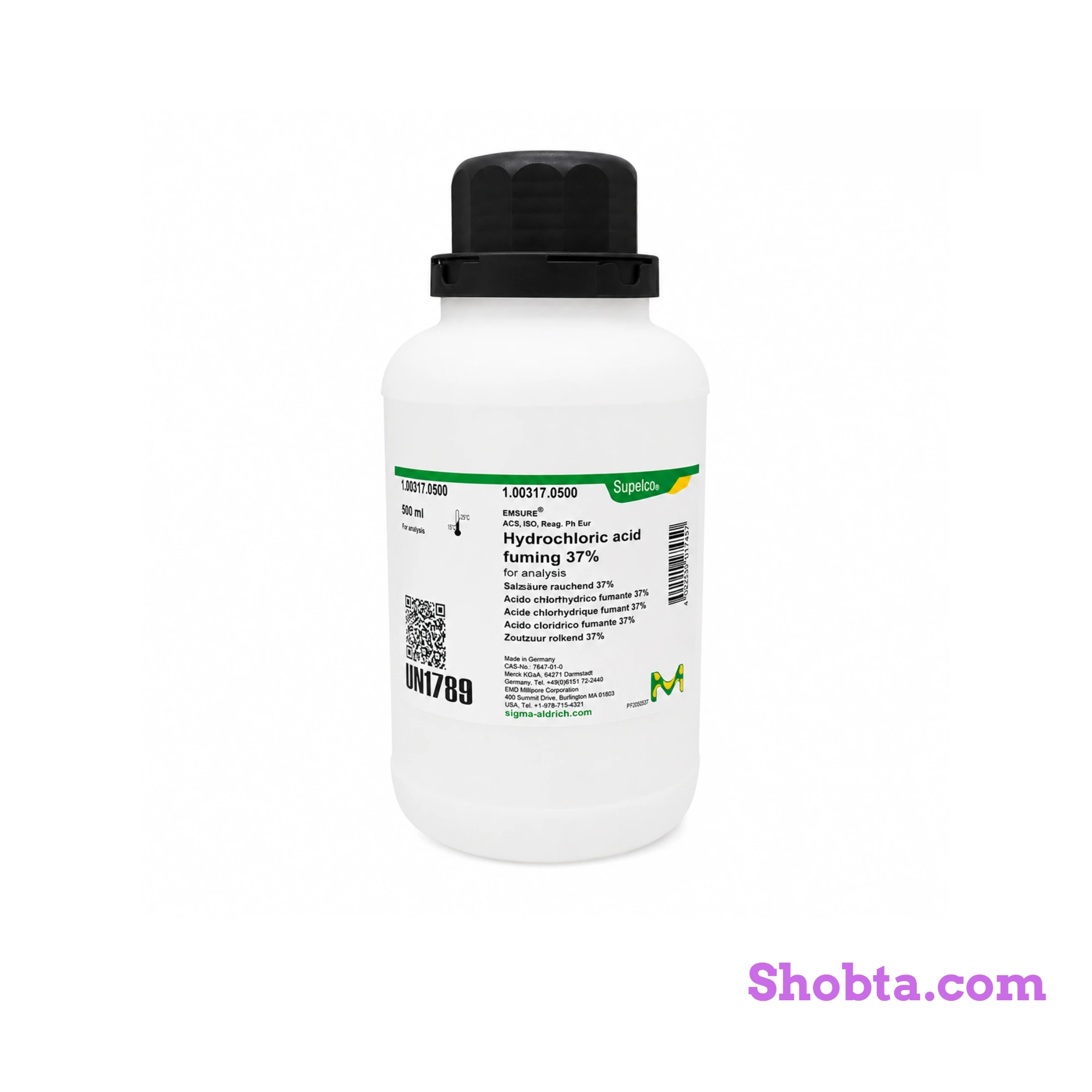 Hydrochloric Acid Fuming 37 500mL Merck India (HCl) Merck Hydrochloric Acid 37 percent 500mL analytical grade reagent container
