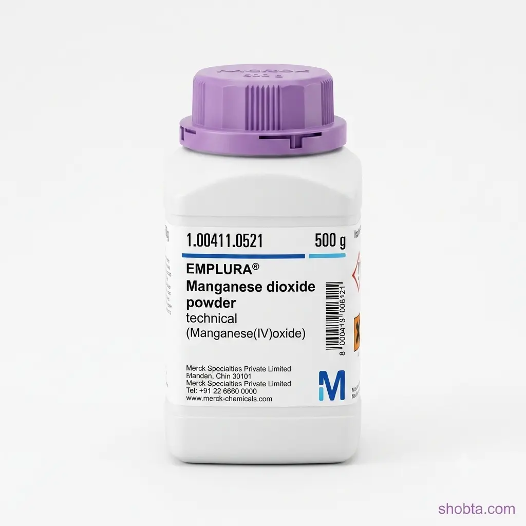 Manganese Dioxide Powder 500g Merck India Merck India MnO₂ laboratory chemical 500g sealed bottle with product label