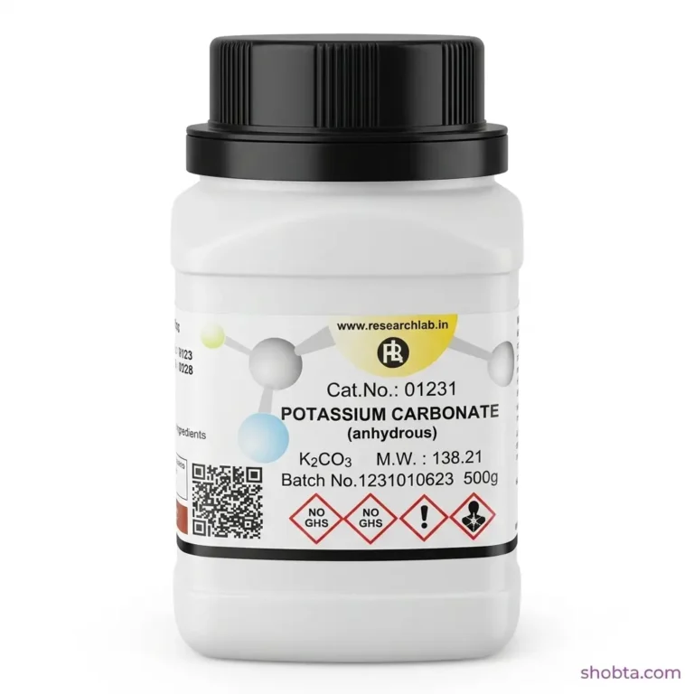 Potassium Carbonate Anhydrous K2CO3 500gm laboratory-grade chemical container