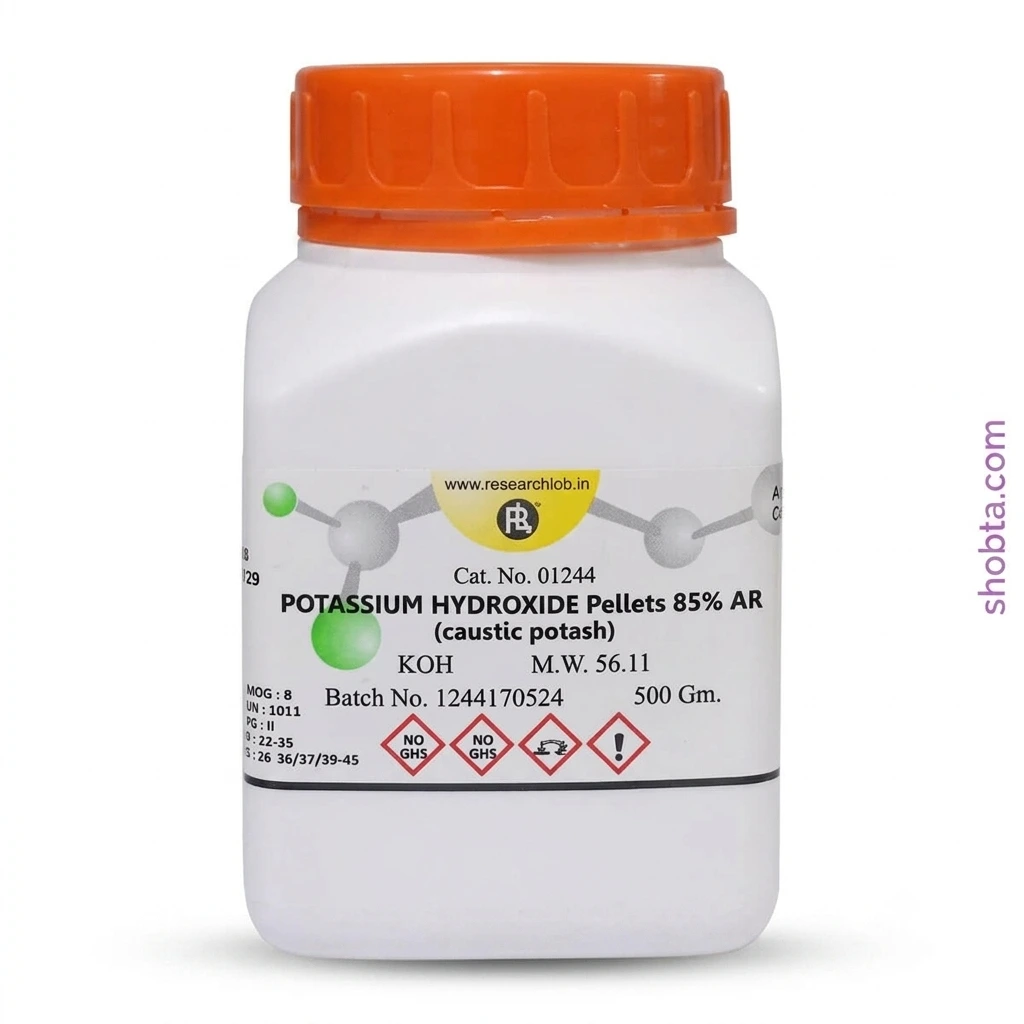 Potassium Hydroxide Pellets 500g ResearchLab India ResearchLab India Potassium Hydroxide KOH 500g laboratory chemical container