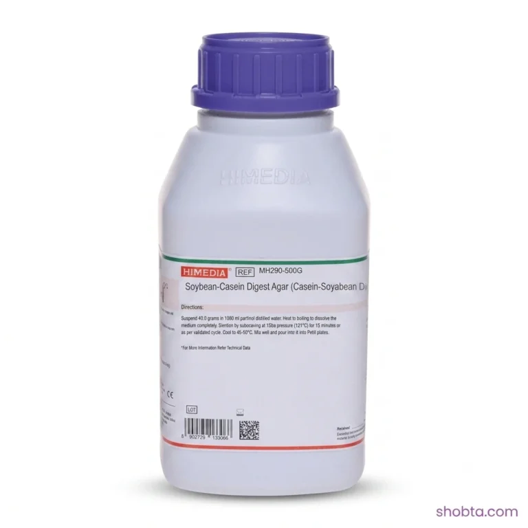 Front view of HiMedia SCDA 500gm dehydrated microbiological agar powder container.