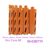 Dry diamond core drill bit available in 25mm to 102mm diameters with M22 connection.