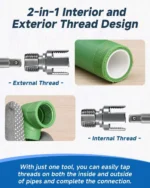 Three piece internal external plastic pipe threading tools