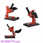 Red and black angle grinder cutting stand with workpiece clamp