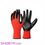 Red and black coated work gloves for handling tasks