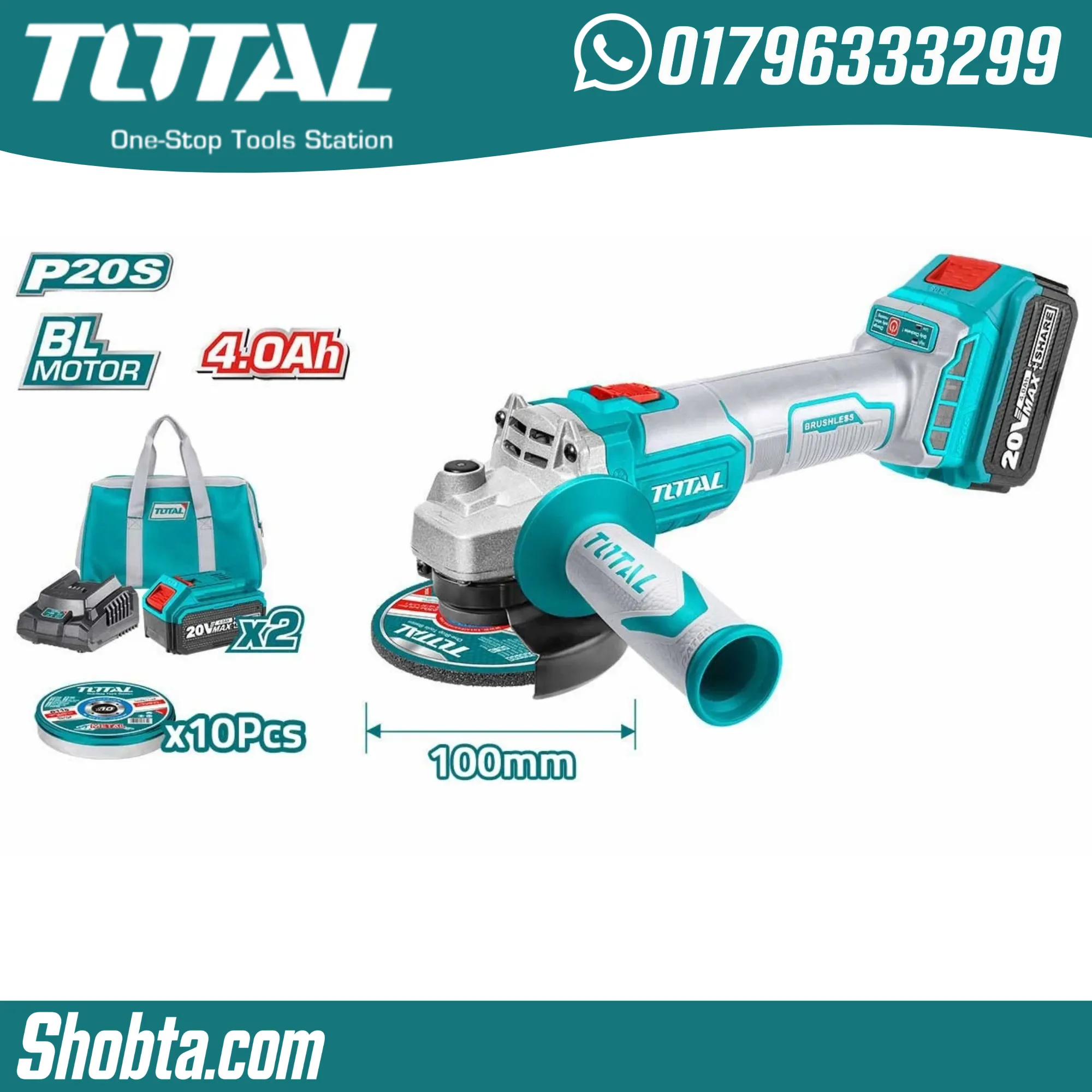 Total cordless angle grinder TAGLI2010082 20V brushless cutting tool kit